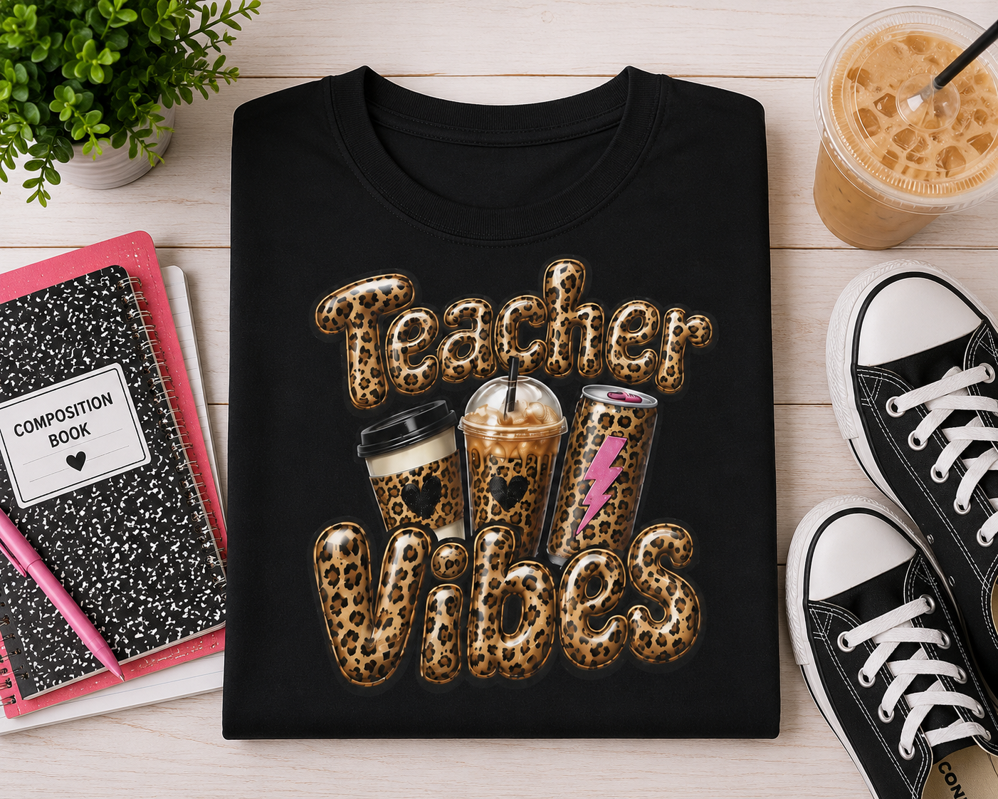 Teacher Vibes Leopard Coffee T-Shirt