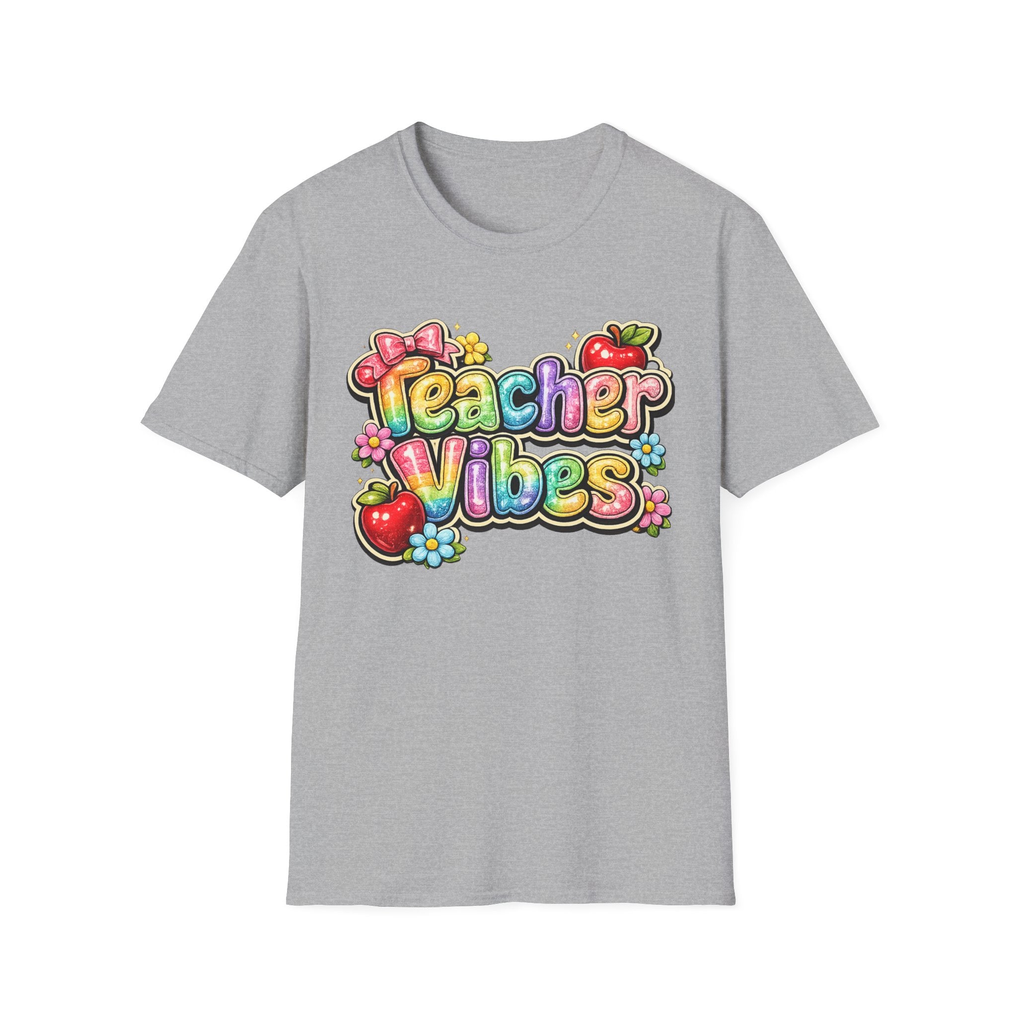 Teacher Vibes T-Shirt — Bow, Apple & Flowers