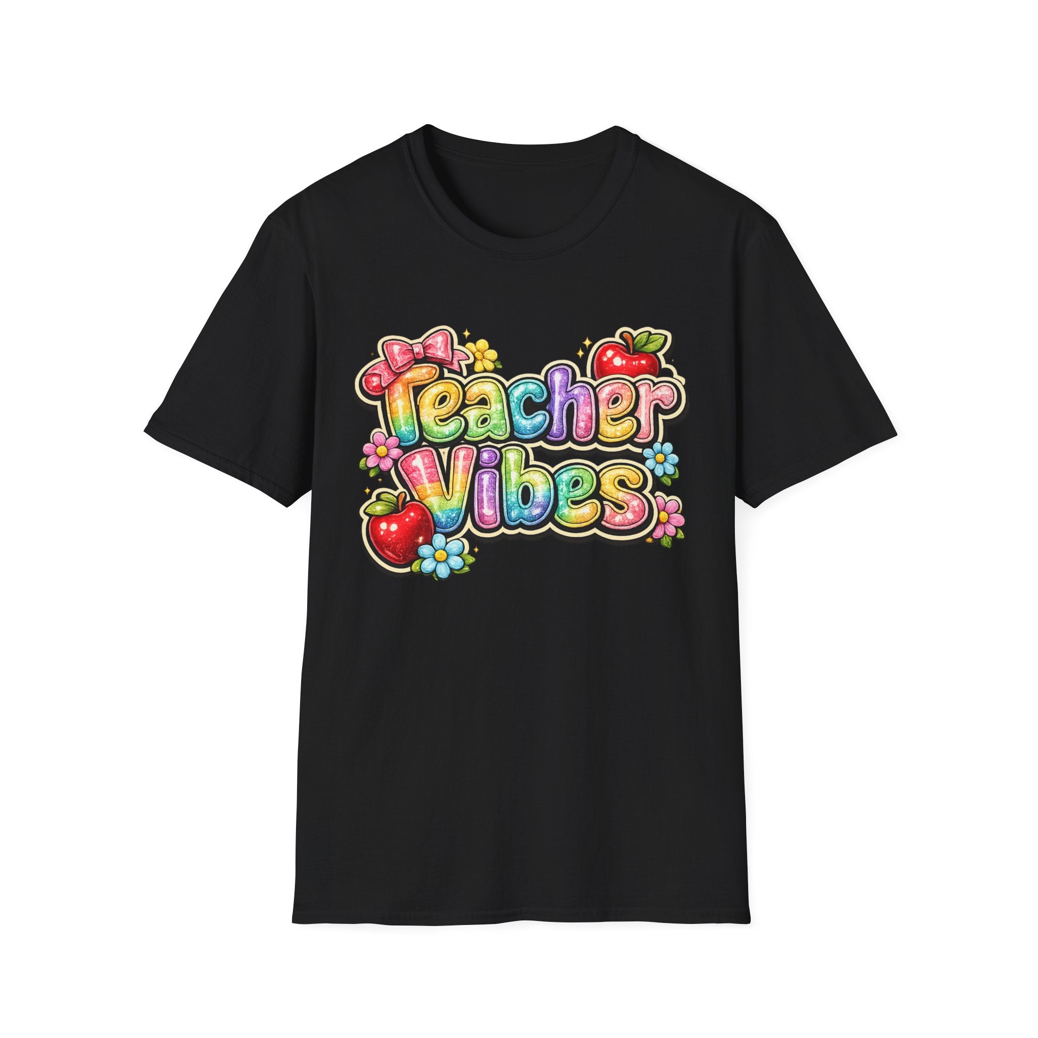Teacher Vibes T-Shirt — Bow, Apple & Flowers