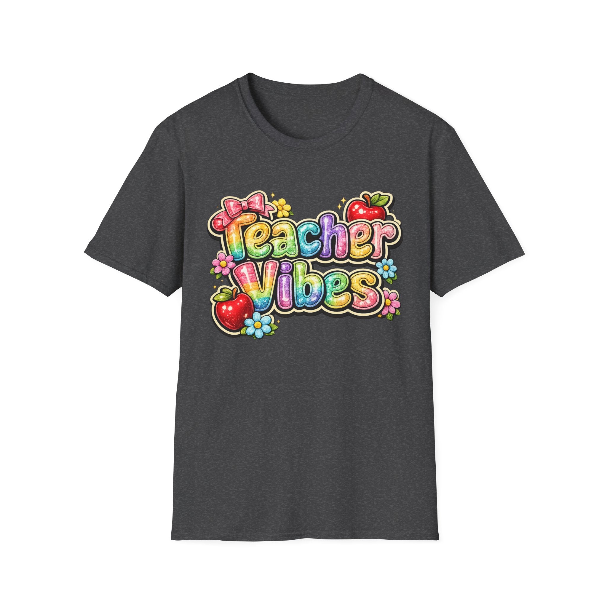 Teacher Vibes T-Shirt — Bow, Apple & Flowers