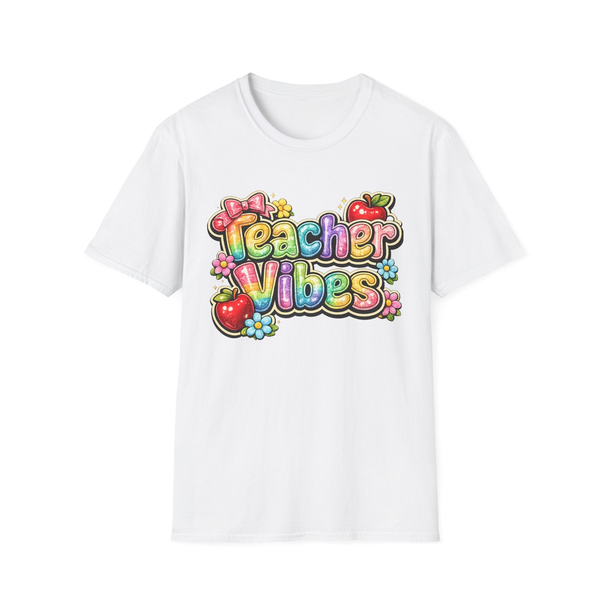 Teacher Vibes T-Shirt — Bow, Apple & Flowers
