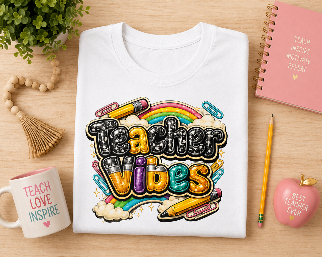 Teacher Vibes T-Shirt — Colorful Rainbow
