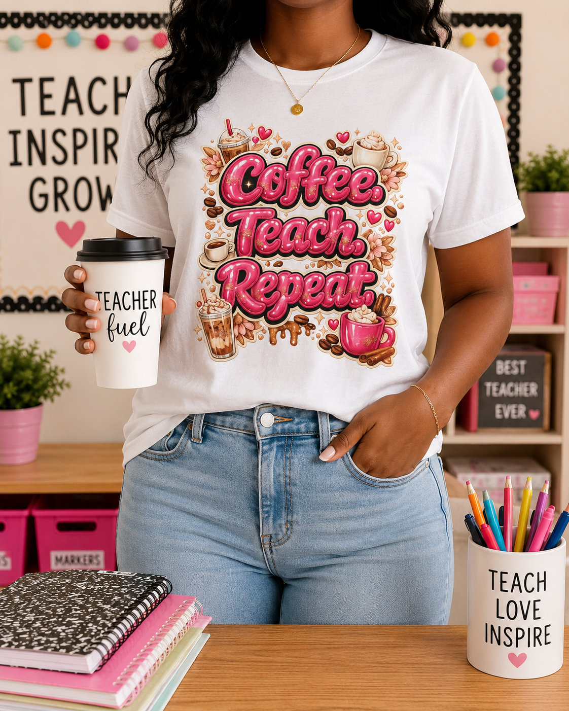 Coffee. Teach. Repeat. T-Shirt
