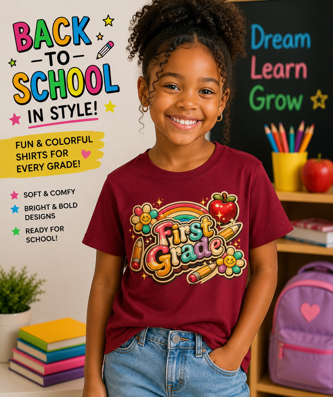 First Grade Rainbow Kids Tee