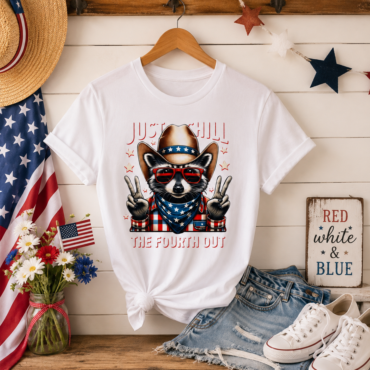 "Just Chill" Patriotic Raccoon Tee | Fourth of July