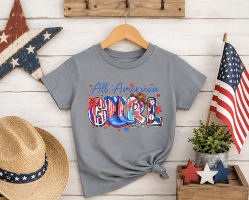 All American Girl Youth Tee — Patriotic 4th of July Kids Shirt