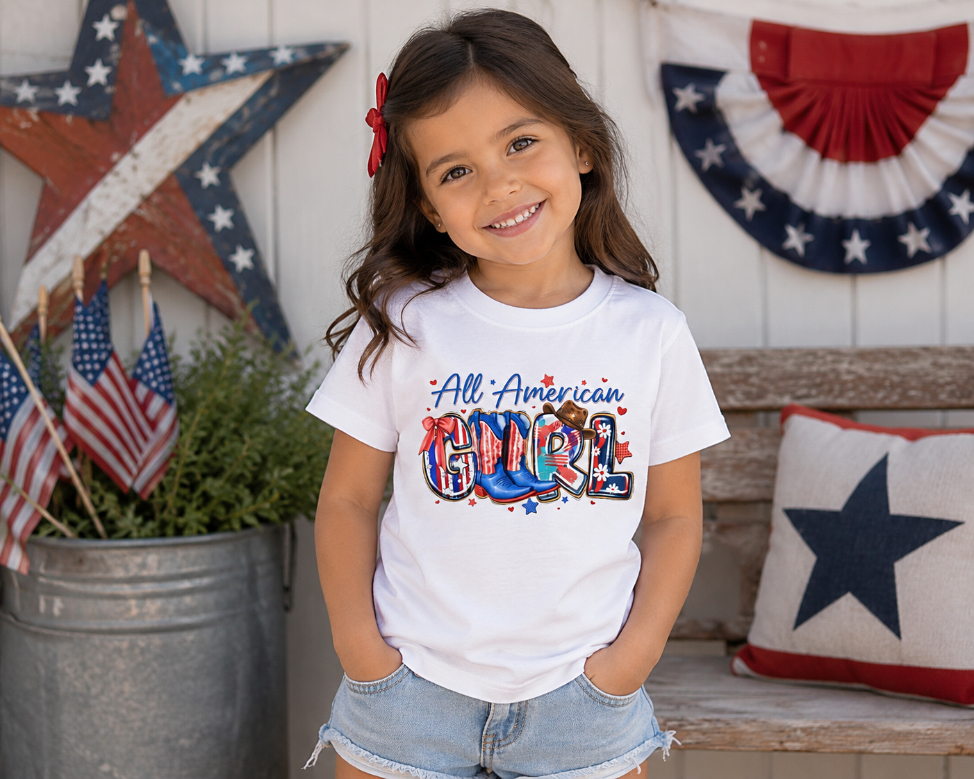 All American Girl Youth Tee — Patriotic 4th of July Kids Shirt
