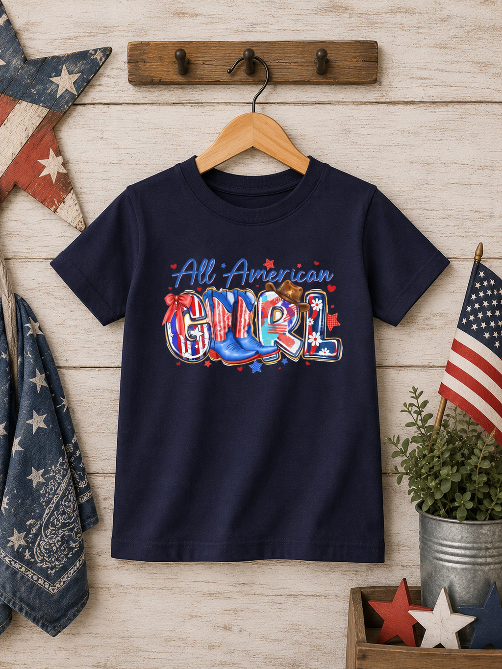 All American Girl Youth Tee — Patriotic 4th of July Kids Shirt