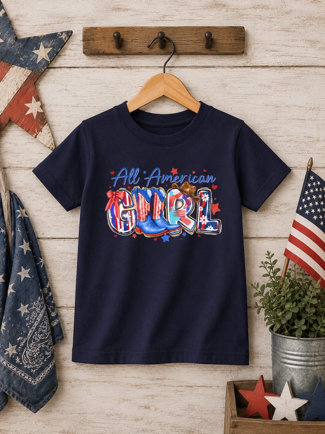 All American Girl Youth Tee — Patriotic 4th of July Kids Shirt