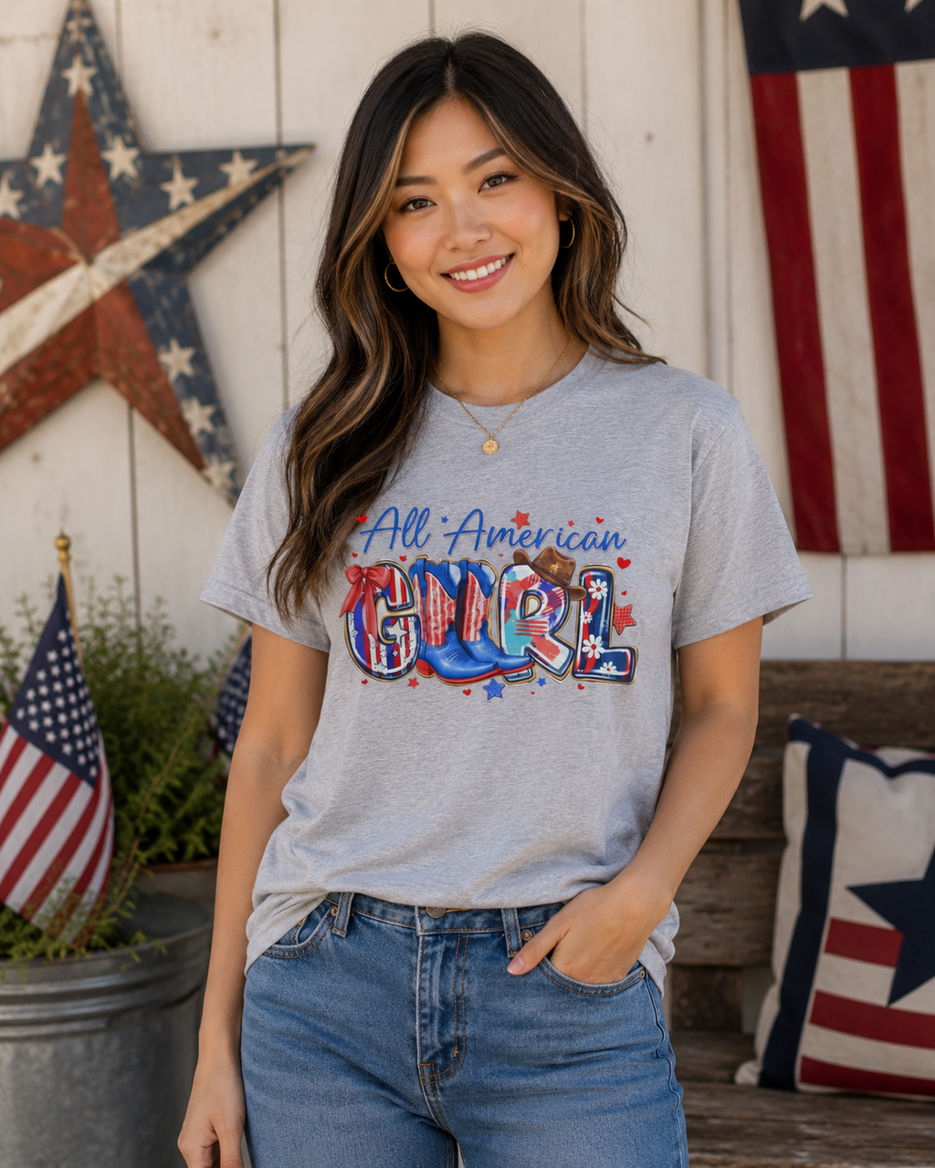 All American Girl Women's T-Shirt  — Patriotic Fourth of July Tee