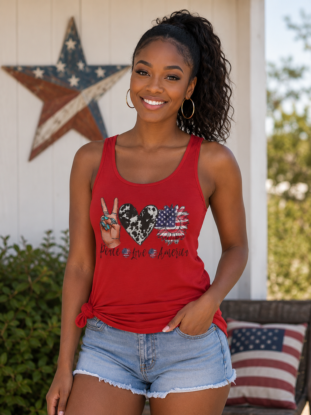 Peace Love America Tank Top — Patriotic Peace Sign & Flag Heart Graphic