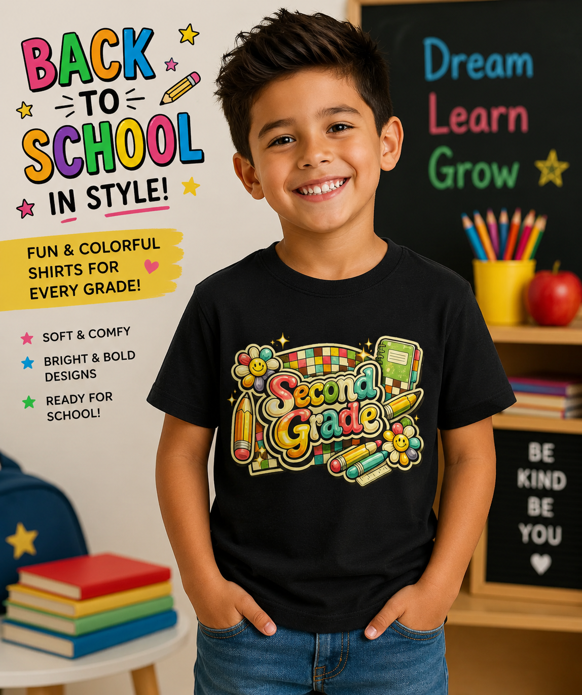 Second Grade Rainbow Kids Tee