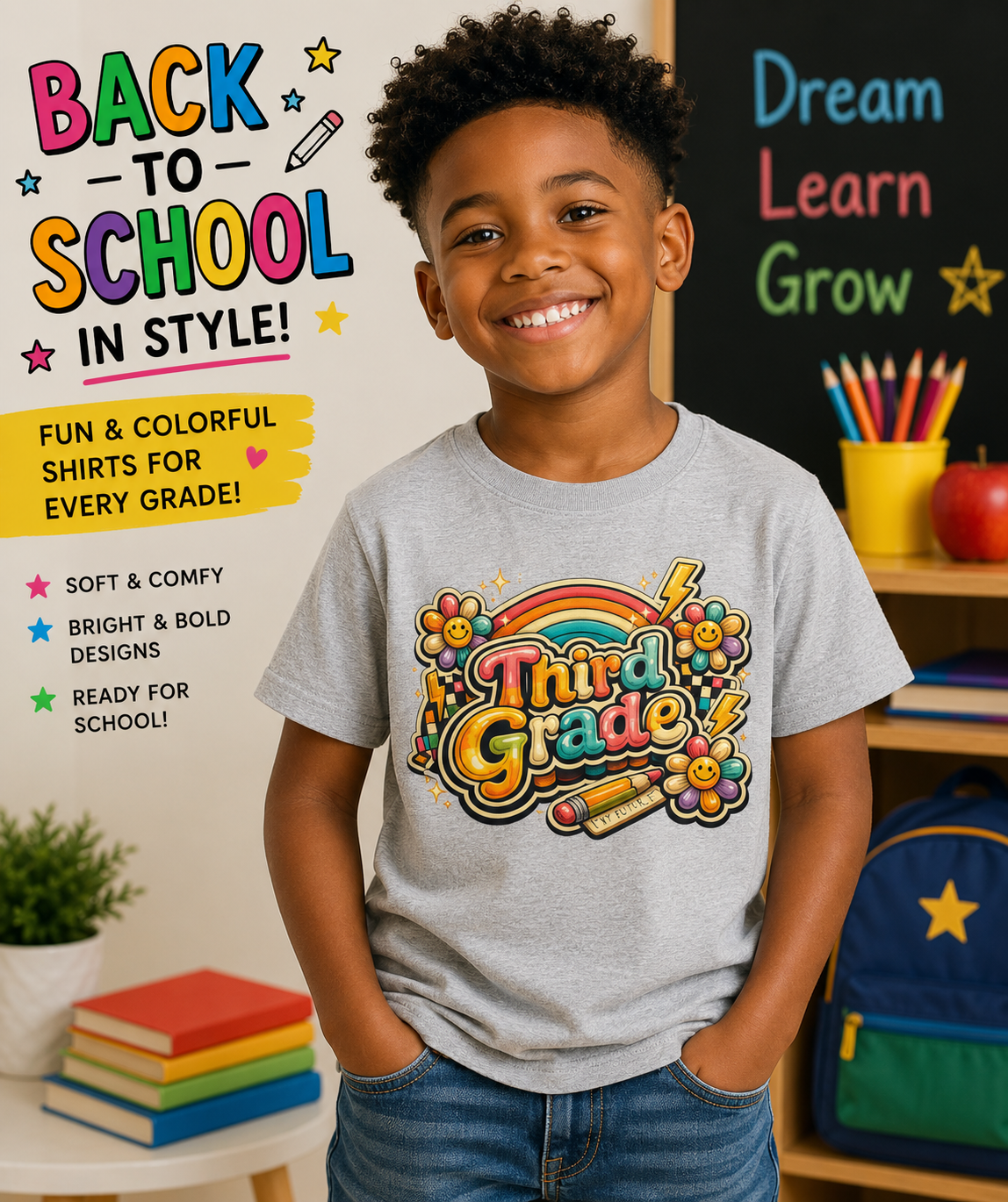 Third Grade Rainbow Kids Tee